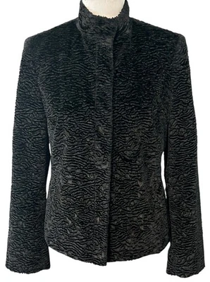 Carlisle Faux Persian Lamb Coat Jacket •10• Black Fur Silk Lined Blazer EXC - Image 1 of 4