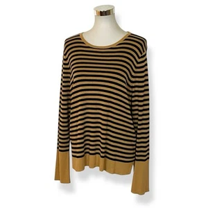Eileen Fisher Size XL Tan Black Stripe Tencel Silk Knit Pullover Long Sleeve - Picture 1 of 6