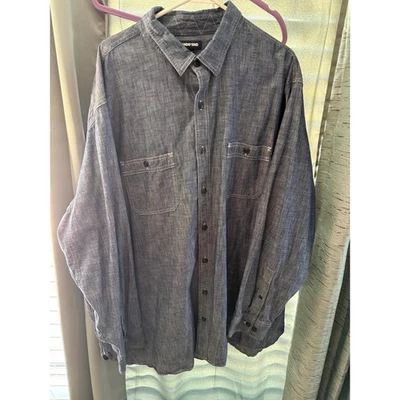 LANDS' END Mens 3XL Blue Cotton Denim Long Sleeve Button Up Shirt Chest Pockets - Image 1 of 4