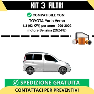 Kit 3 Filtri Tagliando per TOYOTA Yaris Verso 1.3 63 kw Benzina 1999-2002 - Imagen 1 de 2