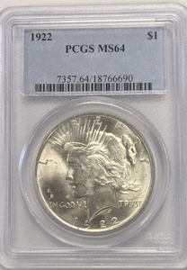 1922 P Peace Silber Dollar PCGS MS64 toller Glanz auf Münze! - Bild 1 von 2