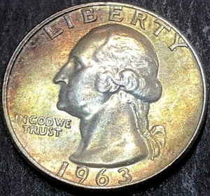 1963-D SILVER 25 CENT WASHINGTON QUARTER 25c COIN TONED - Picture 1 of 2