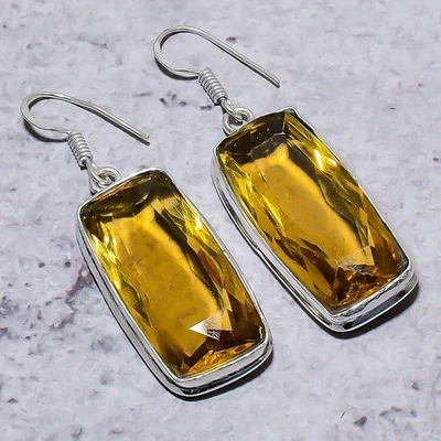 黄水晶宝石 925 纯银礼品珠宝耳环 2.01" t937 — 第 1/3 张图片