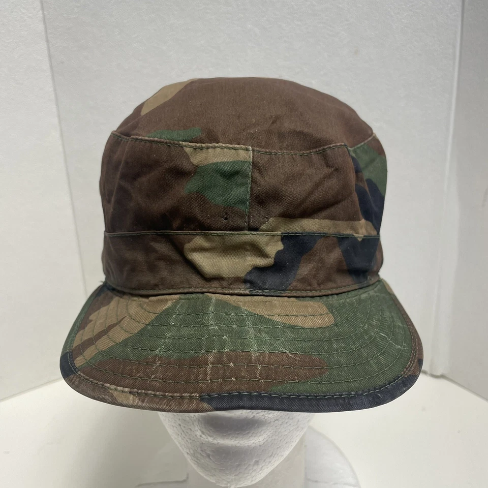 Woodland Camouflage Pattern Printed Cap w/soft Ear Flaps Size 7-1/4  Army Style - Image 1 of 4