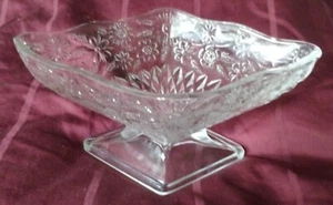 Vtg Indian Glass Co Diamond Shape Dish Pineapple & Floral Depression Glass - Picture 1 of 9