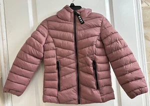 DKNY Girl's Winter Jacket Dusty Rose Blush Dark Pink Full Zip Hooded Size 5/6 - Picture 1 of 6