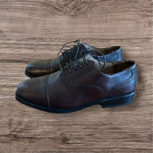 Thom McAn Leather Dress Shoes Sz 9 Mens Dark Brown Lace Up Office NEW - Picture 1 of 8