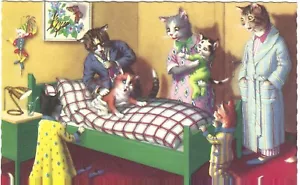 ALFRED MANZIER ANTHROPOMORPHE KATZE POSTKARTE #4913 Der Arztbesuch, Fantasy - Bild 1 von 2