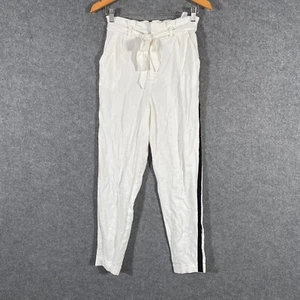 Clockhouse Pants Womens 38 White Capri Straight Leg Relaxed Paperbag Belted - Picture 1 of 14