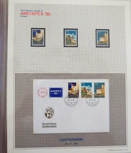 AMERIPEX '86 Liechtenstein - Mint Stamps & FDC in Mounts to Page with Outer Slv - Picture 1 of 1