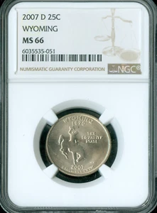 2007 D WYOMING QUARTER NGC MS66 BUSINESS STRIKE 2ND FINEST GRADED * - Picture 1 of 2