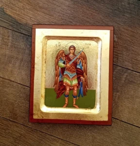 Erzengel Michael Griechisch Orthodox Handarbeit Lithographie Holz Orthodox Ikone - Bild 1 von 6