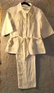 Jennifer Eden Leinen Anzug Set Gr. 10 Taschen Gürtel Hose Oberteil Kurzarm 0063 - Bild 1 von 12