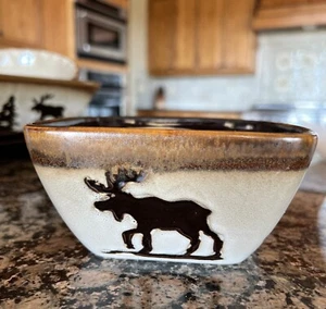 Home Studio Woodland 5 1/2" Square Stoneware Soup Bowl Pines & Moose Brown - Picture 1 of 6