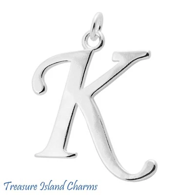 Script Letter K Initial 925 Solid Sterling Silver Charm Pendant MADE IN USA - Image 1 of 3