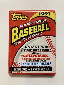 1991 Topps Baseball Karten, 1 ungeöffnetes versiegeltes Wachspack aus Wachsbox, 15 Karten - Bild 1 von 3