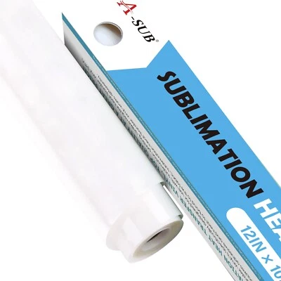 A-SUB Sublimation HTV for Dark Fabrics T-shirt 12" x 10FT-30FT Matte White Vinyl - Image 1 of 4