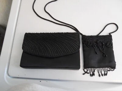 Sasha New York Black Beaded Formal Evening Clutch Crossbody Bag pre-owned - Image 1 of 4