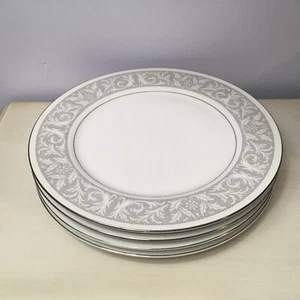Set of 4 Imperial China WHITNEY Dinner Plates Gray Porcelain w/Silver W. Dalton - Picture 1 of 7