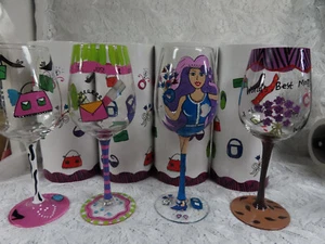 NUEVOS 4 COPAS DE VINO/CICLINOS DE CARTÓN PINTADOS A MANO CON TALLO ÚNICO 16 OZ. - Imagen 1 de 8
