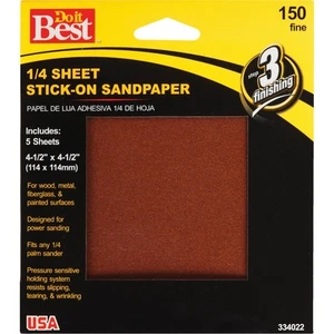 Do it Best Stick-On 150 Grit 1/4 Sheet Power Sanding Sheet (5-Pack) 334022GA SIM - Picture 1 of 1