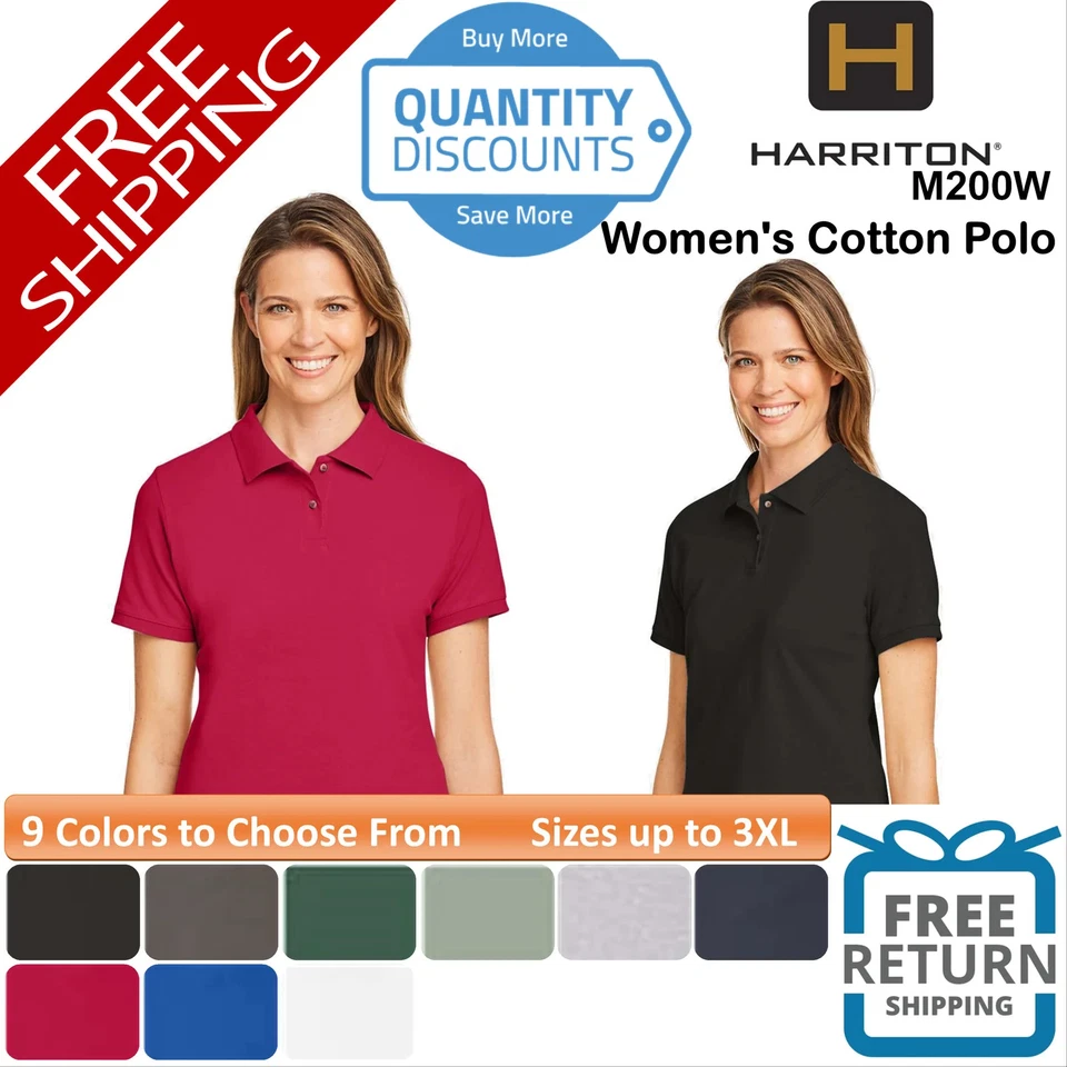 🔥 Harriton Women Cotton Polo Sport Short Sleeve Shirt Up To 3XL M200W - Image 1 of 1