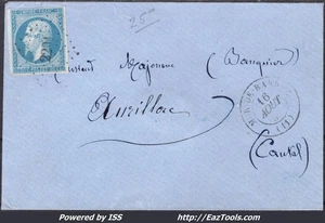 FRANCE N°14A SUR LETTRE PC 2201 MUR DE BARREZ AVEYRON + CAD DU 16/08/1855 - Picture 1 of 2