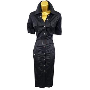Karen Millen 12-14 UK Vintage Black Military Safari Trench Belted Shirt Dress - Picture 1 of 12