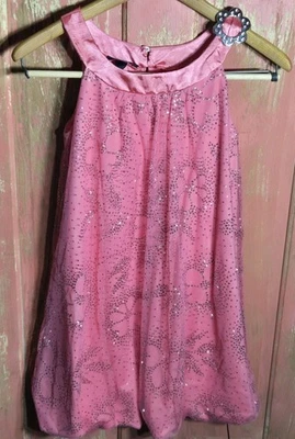 Amy Byer 女孩派对礼服闪亮花朵无袖 Midi 泡泡下摆粉色 12 码 — 第 1/4 张图片