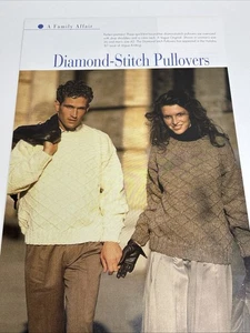 Diamond Stitch Pullover Adult Sizes Knitting Pattern Pages From Book - Picture 1 of 3