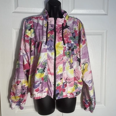 Vintage 80s Tail Jacket Women Medium Multicolor Batwing Sleeves Full Zip Floral - Image 1 of 4