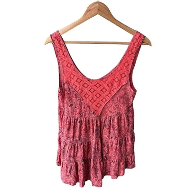 Blusa sin mangas Free People rosa encaje bohemio ropa de calle informal playa XS Foto 1 de 4