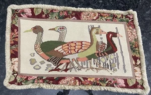 Vtg Whimsical Folk Art Needlepoint Pillow Cover Handmade Exotic Birds Floral - Picture 1 of 17