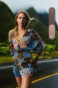 Zara Romper Large Multicolor Patchwork Print Flowy Floral Romper Smock Boho NWT - Picture 1 of 11