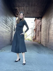 Vintage Black Circle Skirt-satin-Quilted-evening Wear-Medium-Waist 29-Midcentury - Picture 1 of 23