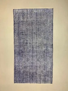 Distressed Overdyed Turkish Rug 190x100 cm Vintage Wool Blue Black Medium - Picture 1 of 9