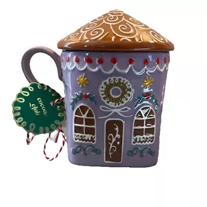 Anthropologie Ingwer Steinzeug Becher Flieder Lavendel Neu Deckel Lebkuchen Tasse Neu mit Etikett - Bild 1 von 5