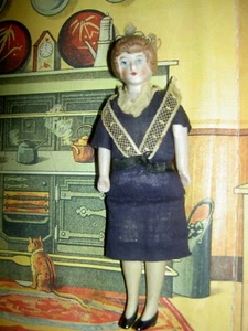 German, 5" antique bisque, dressed dollhouse maid/servant doll, original outfit - Picture 1 of 24