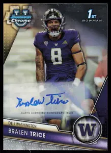2023 Bowman University Chrome Bralen Trice #106 Washington AUTO 1ST Chrome - Picture 1 of 2