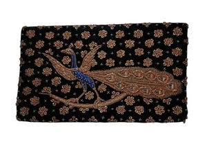 Vintage Velvet Peacock Embroidered Clutch - Picture 1 of 7
