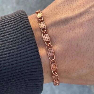 Pure Solid Copper Bracelet Arthritis Cuban Chain Curb Link Rider  Bracelet CJ-14 - Image 1 of 4