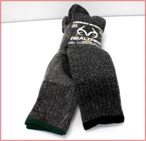 2 Pairs - Realtree Mens MERINO WOOL BOOT Socks - Cushioned Arch Wicks Black 9-13 - Picture 1 of 5