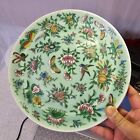 Antique QING Chinese Celadon Famille Rose Porcelain Plate w butterfly bird 10in"
