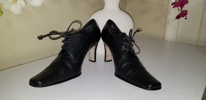 SAM & LIBBY COLLETA Black Leather Lace Up Dress High Heels Bootie Shoes Sz.8 M - Picture 1 of 12
