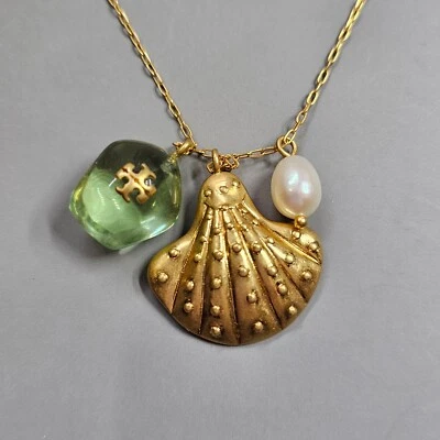 Tory Burch SEA OF DREAMS Charm Pendant Necklace Cultured Pearl Resin Sea Glass - Image 1 of 4