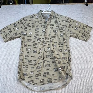 Woolrich Shirt Short Sleeve All Over Fish Print Button Down Fly Fishing Mens M - Picture 1 of 7