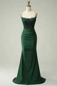 Juniors Women Mermaid Halter Dark Green Long Prom Dress w/ Appliques Beading 12 - Picture 1 of 11