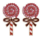 Betsey Johnson Pink Red Crystal Bowknot Sweet Lollipop Earrings Nwt
