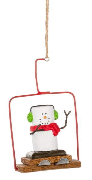 S'mores Snowman RIDING SKI LIFT Christmas Ornament, by Midwest CBK - Image 1 of 1