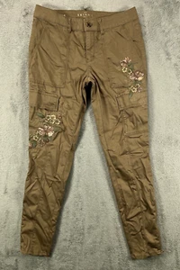 White House Black Market Womens 4 Skinny Cargo Jeans Brown Floral Ankle Zp 30x27 - Picture 1 of 16